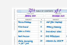 Passion Journal Table of Contents - Passion Planner