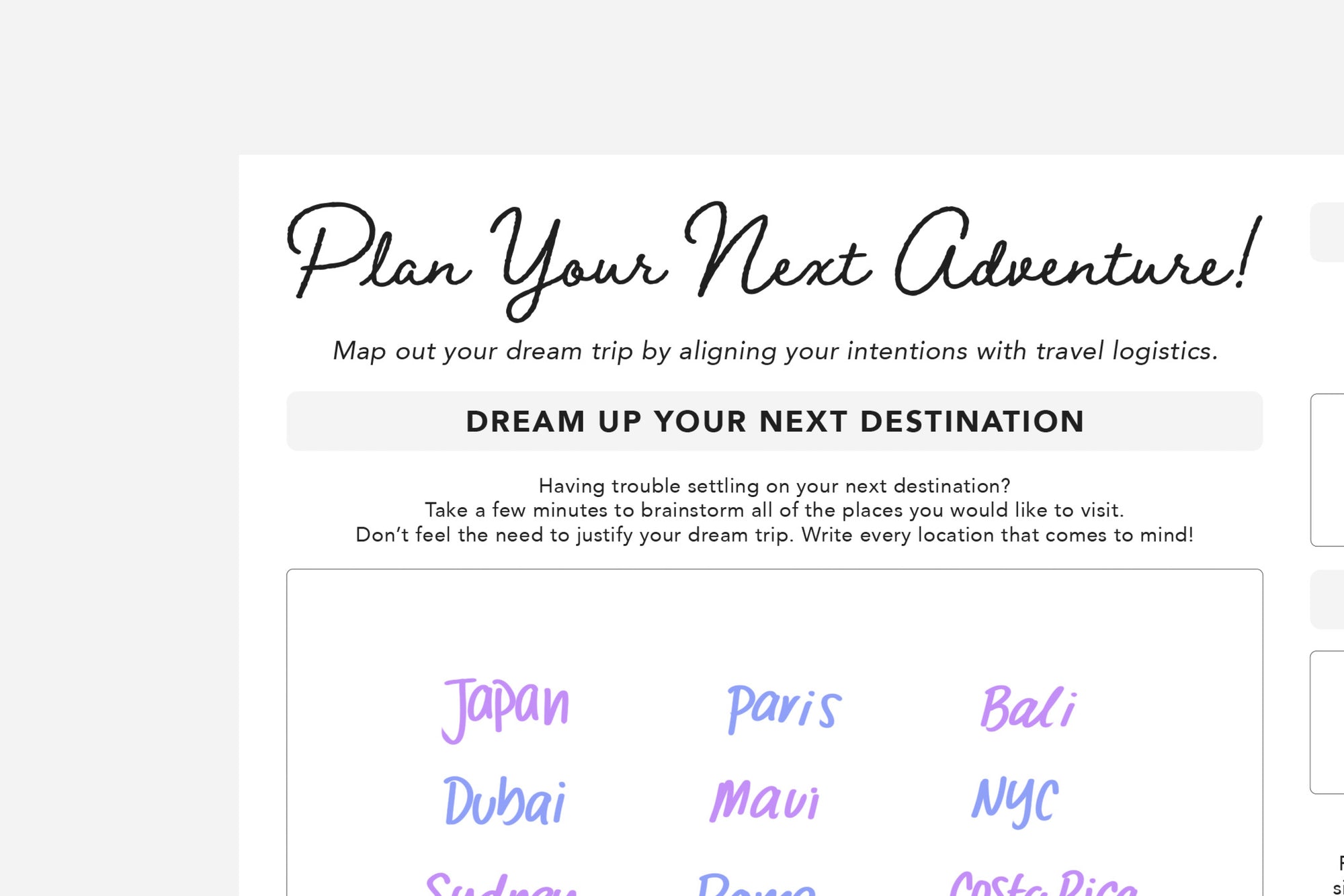 Travel Planning Worksheet - Passion Planner