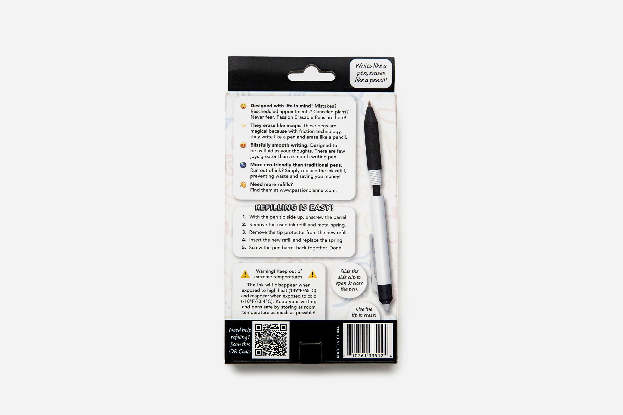 Passion Erasable Pens Starter Pack - Soft Black (6 Pens + 8 Refills) - Passion Planner