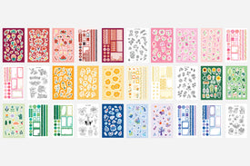 30 sticker sheets in various colors with floral designs